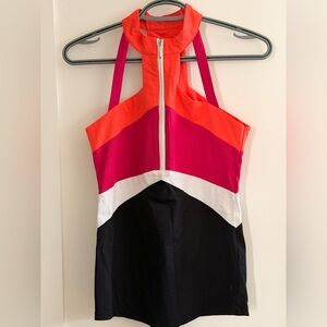 Colorblock Halter Tank Top - Pink/Orange/Black